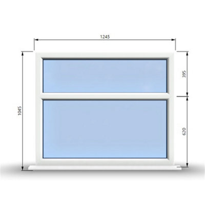 1245mm (W) x 1045mm (H) PVCu StormProof Casement Window - 2 Horizontal Panes Non Opening Windows -  White Internal & External