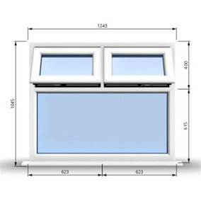 1245mm (W) x 1045mm (H) PVCu StormProof Casement Window - 2 Top Opening Windows -  Toughened Safety Glass - White