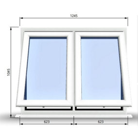 1245mm (W) x 1045mm (H) PVCu StormProof Casement Window - 2 Vertical Bottom Opening Windows -  White Internal & External