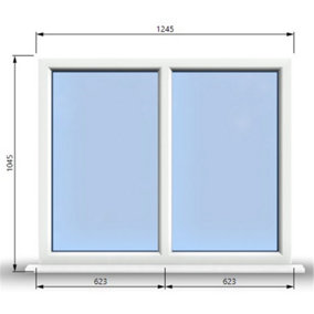 1245mm (W) x 1045mm (H) PVCu StormProof Casement Window - 2 Vertical Panes Non Opening Windows -  White Internal & External