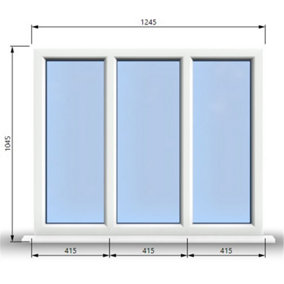 1245mm (W) x 1045mm (H) PVCu StormProof Casement Window - 3 Panes Non Opening Window -  White Internal & External