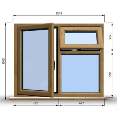 1245mm (W) x 1045mm (H) Wooden Stormproof Window - 1 Opening Window (LEFT) - Top Opening Window (RIGHT) - Toughened Safety Glass