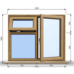 1245mm (W) x 1045mm (H) Wooden Stormproof Window - 1 Opening Window (RIGHT) - Top Opening Window (LEFT) - Toughened Safety Gla