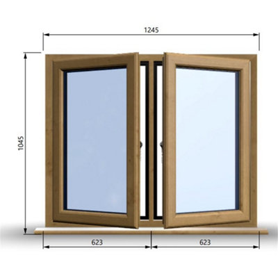 1245mm (W) x 1045mm (H) Wooden Stormproof Window - 2 Opening Windows (Left & Right) - Toughened Safety Glass