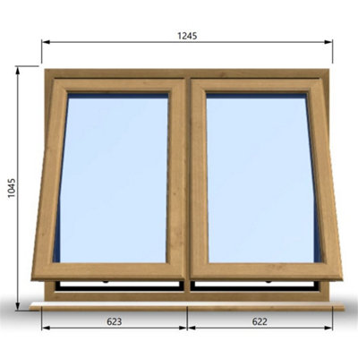 1245mm (W) x 1045mm (H) Wooden Stormproof Window - 2 Opening Windows (Opening from Bottom) - Toughened Safety Glass