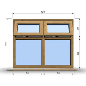 1245mm (W) x 1045mm (H) Wooden Stormproof Window - 2 Top Opening Windows -Toughened Safety Glass