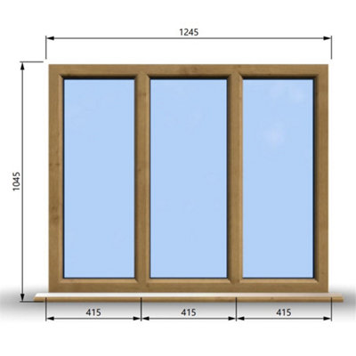 1245mm (W) x 1045mm (H) Wooden Stormproof Window - 3 Pane Non-Opening Windows - Toughened Safety Glass