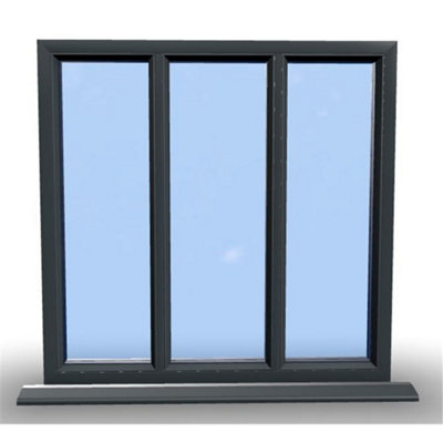 1245mm (W) x 1095mm (H) Aluminium Flush Casement Window - 3 Panes Non Opening Window - Anthracite Internal & External