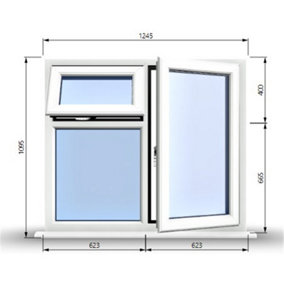 1245mm (W) x 1095mm (H) PVCu StormProof  - 1 Opening Window (RIGHT) - Top Opening Window (LEFT) - Toughened Safety Glass - White