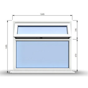 1245mm (W) x 1095mm (H) PVCu StormProof Casement Window - 1 Top Opening Window - 70mm Cill - Chrome Handles -  White