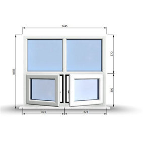 1245mm (W) x 1095mm (H) PVCu StormProof Casement Window - 2 Bottom Opening Windows - Toughened Safety Glass - White