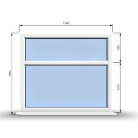 1245mm (W) x 1095mm (H) PVCu StormProof Casement Window - 2 Horizontal Panes Non Opening Windows -  White Internal & External