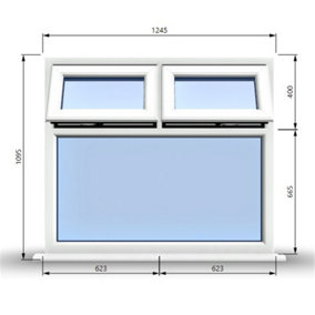 1245mm (W) x 1095mm (H) PVCu StormProof Casement Window - 2 Top Opening Windows -  Toughened Safety Glass - White