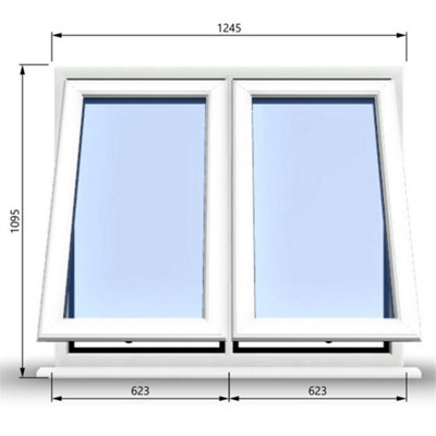 1245mm (W) x 1095mm (H) PVCu StormProof Casement Window - 2 Vertical Bottom Opening Windows -  White Internal & External