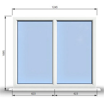 1245mm (W) x 1095mm (H) PVCu StormProof Casement Window - 2 Vertical Panes Non Opening Windows -  White Internal & External