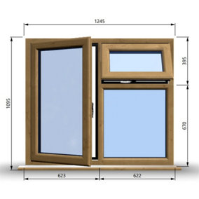 1245mm (W) x 1095mm (H) Wooden Stormproof Window - 1 Opening Window (LEFT) - Top Opening Window (RIGHT) - Toughened Safety Glass