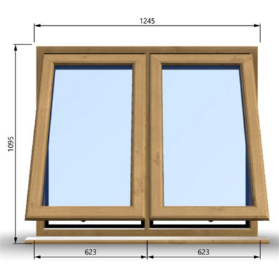 1245mm (W) x 1095mm (H) Wooden Stormproof Window - 2 Opening Windows (Opening from Bottom) - Toughened Safety Glass