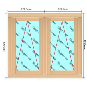 1245mm (W) x 1095mm (H) Wooden Stormproof Window - 2 Opening Windows (Opening from Bottom) - Toughened Safety Glass