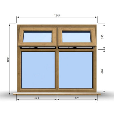 1245mm (W) x 1095mm (H) Wooden Stormproof Window - 2 Top Opening Windows -Toughened Safety Glass