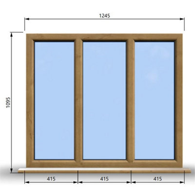 1245mm (W) x 1095mm (H) Wooden Stormproof Window - 3 Pane Non-Opening Windows - Toughened Safety Glass