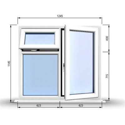 1245mm (W) x 1145mm (H) PVCu StormProof  - 1 Opening Window (RIGHT) - Top Opening Window (LEFT) - Toughened Safety Glass - White