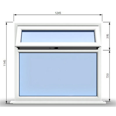 1245mm (W) x 1145mm (H) PVCu StormProof Casement Window - 1 Top Opening Window - 70mm Cill - Chrome Handles -  White