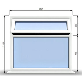 1245mm (W) x 1145mm (H) PVCu StormProof Casement Window - 1 Top Opening Window - 70mm Cill - Chrome Handles -  White
