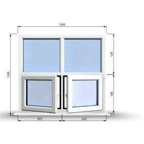 1245mm (W) x 1145mm (H) PVCu StormProof Casement Window - 2 Bottom Opening Windows - Toughened Safety Glass - White