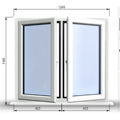 1245mm (W) x 1145mm (H) PVCu StormProof Casement Window - 2 Central Opening Windows -  White Internal & External