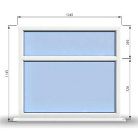 1245mm (W) x 1145mm (H) PVCu StormProof Casement Window - 2 Horizontal Panes Non Opening Windows -  White Internal & External