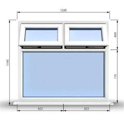 1245mm (W) x 1145mm (H) PVCu StormProof Casement Window - 2 Top Opening Windows -  Toughened Safety Glass - White