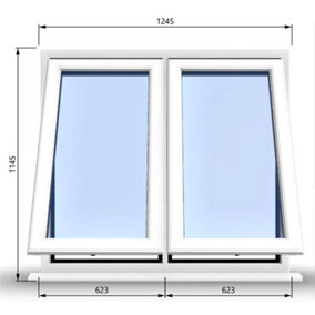 1245mm (W) x 1145mm (H) PVCu StormProof Casement Window - 2 Vertical Bottom Opening Windows -  White Internal & External