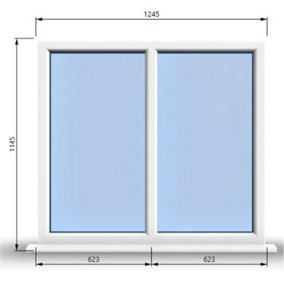 1245mm (W) x 1145mm (H) PVCu StormProof Casement Window - 2 Vertical Panes Non Opening Windows -  White Internal & External
