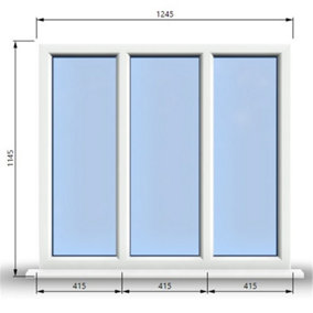 1245mm (W) x 1145mm (H) PVCu StormProof Casement Window - 3 Panes Non Opening Window -  White Internal & External