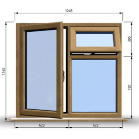 1245mm (W) x 1145mm (H) Wooden Stormproof Window - 1 Opening Window (LEFT) - Top Opening Window (RIGHT) - Toughened Safety Glass
