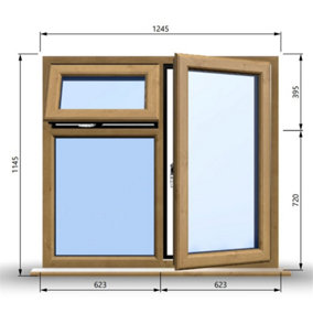 1245mm (W) x 1145mm (H) Wooden Stormproof Window - 1 Opening Window (RIGHT) - Top Opening Window (LEFT) - Toughened Safety Gla