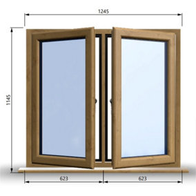 1245mm (W) x 1145mm (H) Wooden Stormproof Window - 2 Opening Windows (Left & Right) - Toughened Safety Glass