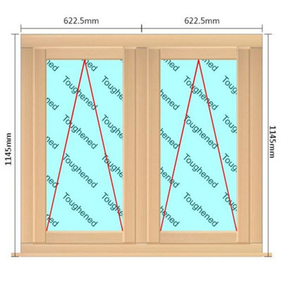 1245mm (W) x 1145mm (H) Wooden Stormproof Window - 2 Opening Windows (Opening from Bottom) - Toughened Safety Glass