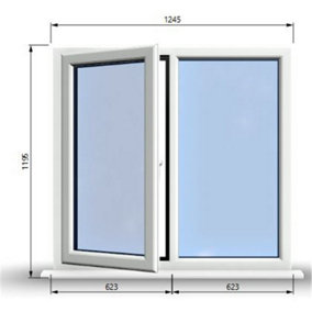 1245mm (W) x 1195mm (H) PVCu StormProof Casement Window - 1 LEFT Opening Window -  Toughened Safety Glass - White