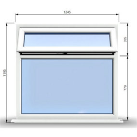 1245mm (W) x 1195mm (H) PVCu StormProof Casement Window - 1 Top Opening Window - 70mm Cill - Chrome Handles -  White