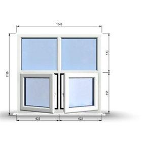 1245mm (W) x 1195mm (H) PVCu StormProof Casement Window - 2 Bottom Opening Windows - Toughened Safety Glass - White