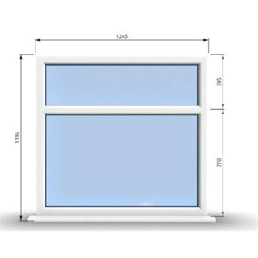 1245mm (W) x 1195mm (H) PVCu StormProof Casement Window - 2 Horizontal Panes Non Opening Windows -  White Internal & External