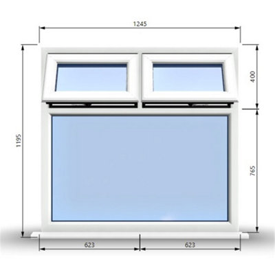 1245mm (W) x 1195mm (H) PVCu StormProof Casement Window - 2 Top Opening Windows -  Toughened Safety Glass - White