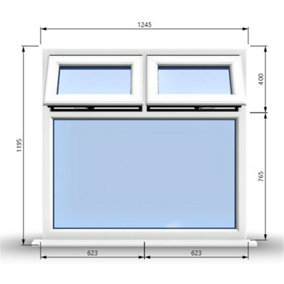 1245mm (W) x 1195mm (H) PVCu StormProof Casement Window - 2 Top Opening Windows -  Toughened Safety Glass - White