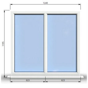 1245mm (W) x 1195mm (H) PVCu StormProof Casement Window - 2 Vertical Panes Non Opening Windows -  White Internal & External