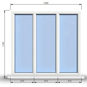 1245mm (W) x 1195mm (H) PVCu StormProof Casement Window - 3 Panes Non Opening Window -  White Internal & External