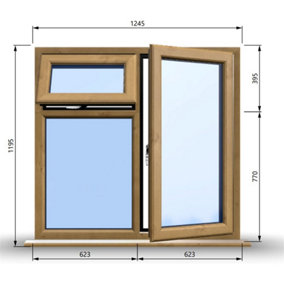1245mm (W) x 1195mm (H) Wooden Stormproof Window - 1 Opening Window (RIGHT) - Top Opening Window (LEFT) - Toughened Safety Gla