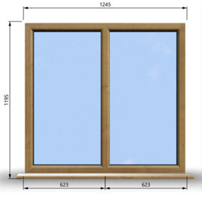 1245mm (W) x 1195mm (H) Wooden Stormproof Window - 2 Non-Opening Windows - Toughened Safety Glass