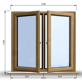 1245mm (W) x 1195mm (H) Wooden Stormproof Window - 2 Opening Windows (Left & Right) - Toughened Safety Glass