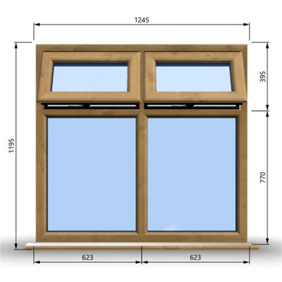 1245mm (W) x 1195mm (H) Wooden Stormproof Window - 2 Top Opening Windows -Toughened Safety Glass